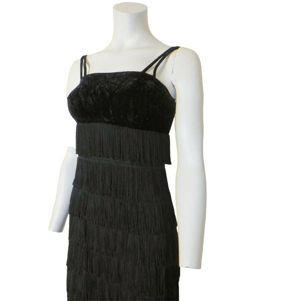 Vintage Flapper Dress S Black Fringe Roaring 20s Gatsby Party Halloween Costume